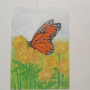 Monarch Butterfly on Milkweed Watercolor Painting
